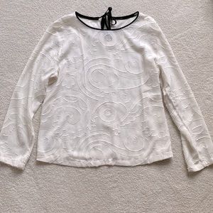 LOFT White Design/Black trim Blouse